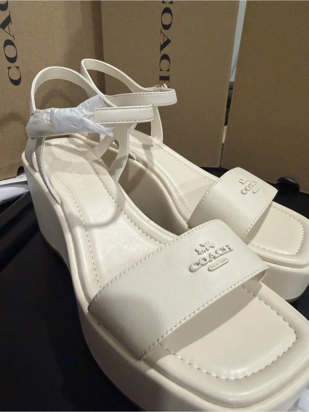 Coach Cream Platform Sandals